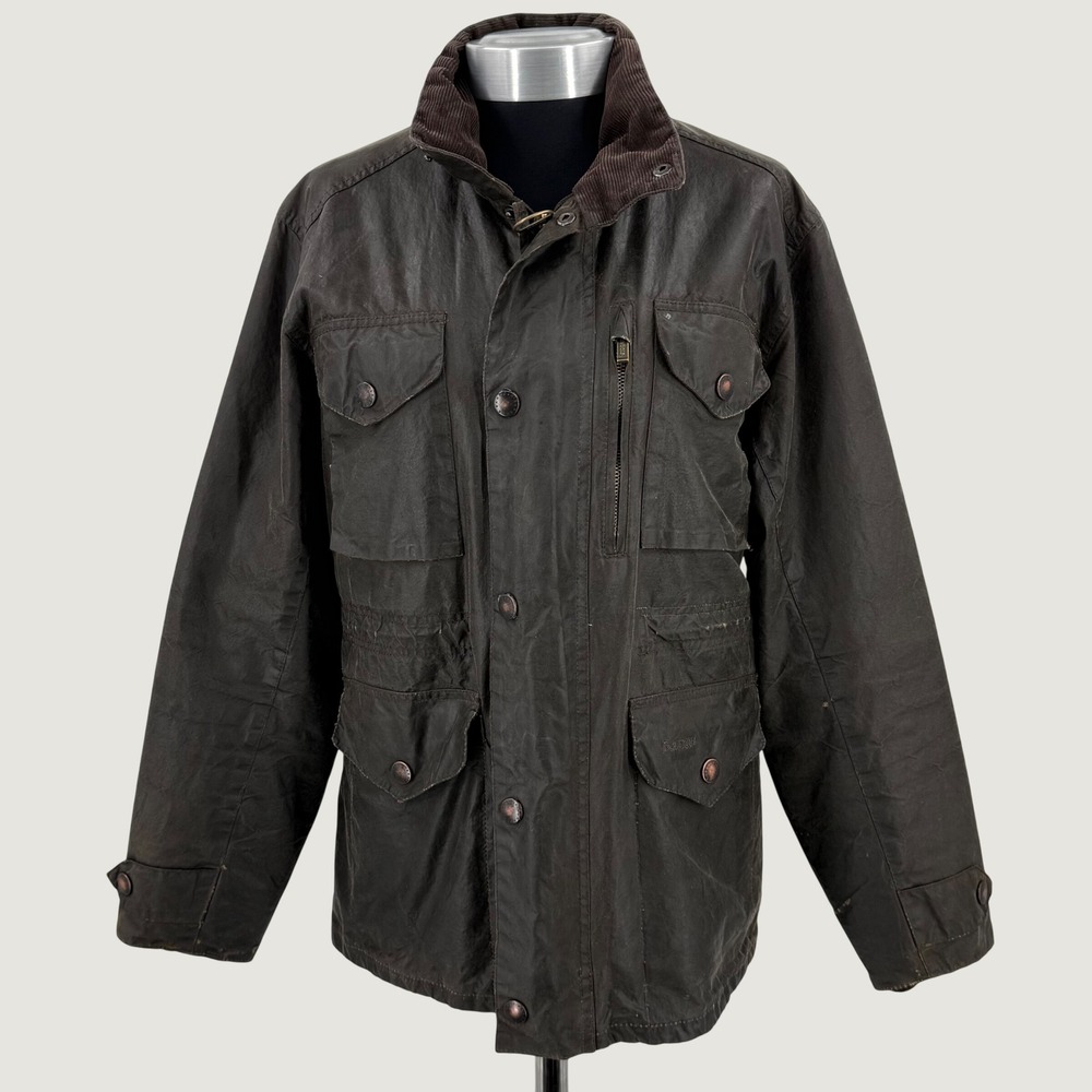 Barbour Jacket Womens Small Waxed Cotton Quilted Brown Corduroy Collar Luxury